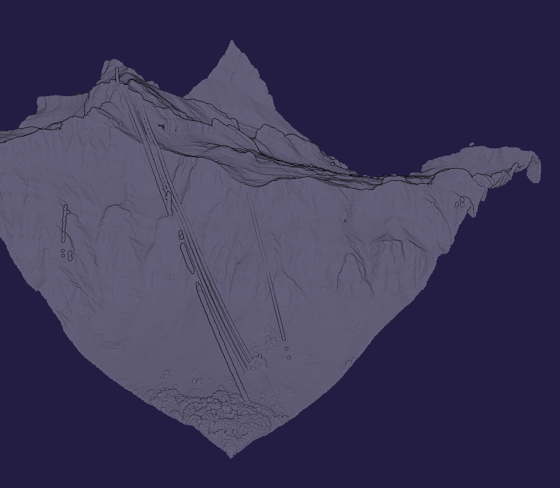 Point cloud of a mountain with visible cables